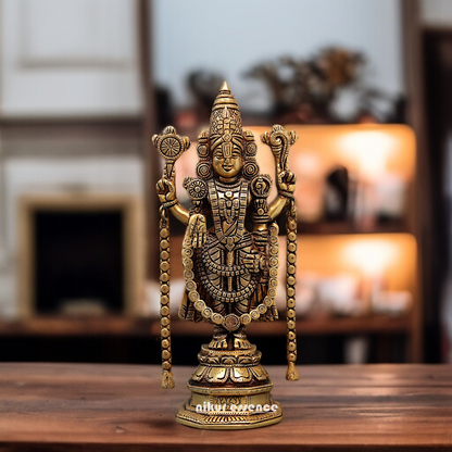 Antique Brass Tirupati Balaji Standing meditation room idol - 10.5 Inches Nikuressence