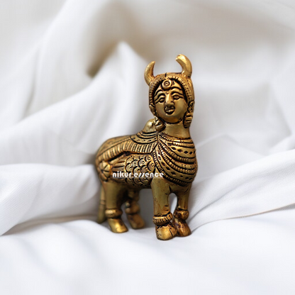 Goddess kamadhenu cow Standing antique Brass statue - 4 Inches Nikuressence