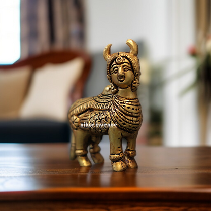 Goddess kamadhenu cow Standing antique Brass statue - 4 Inches Nikuressence