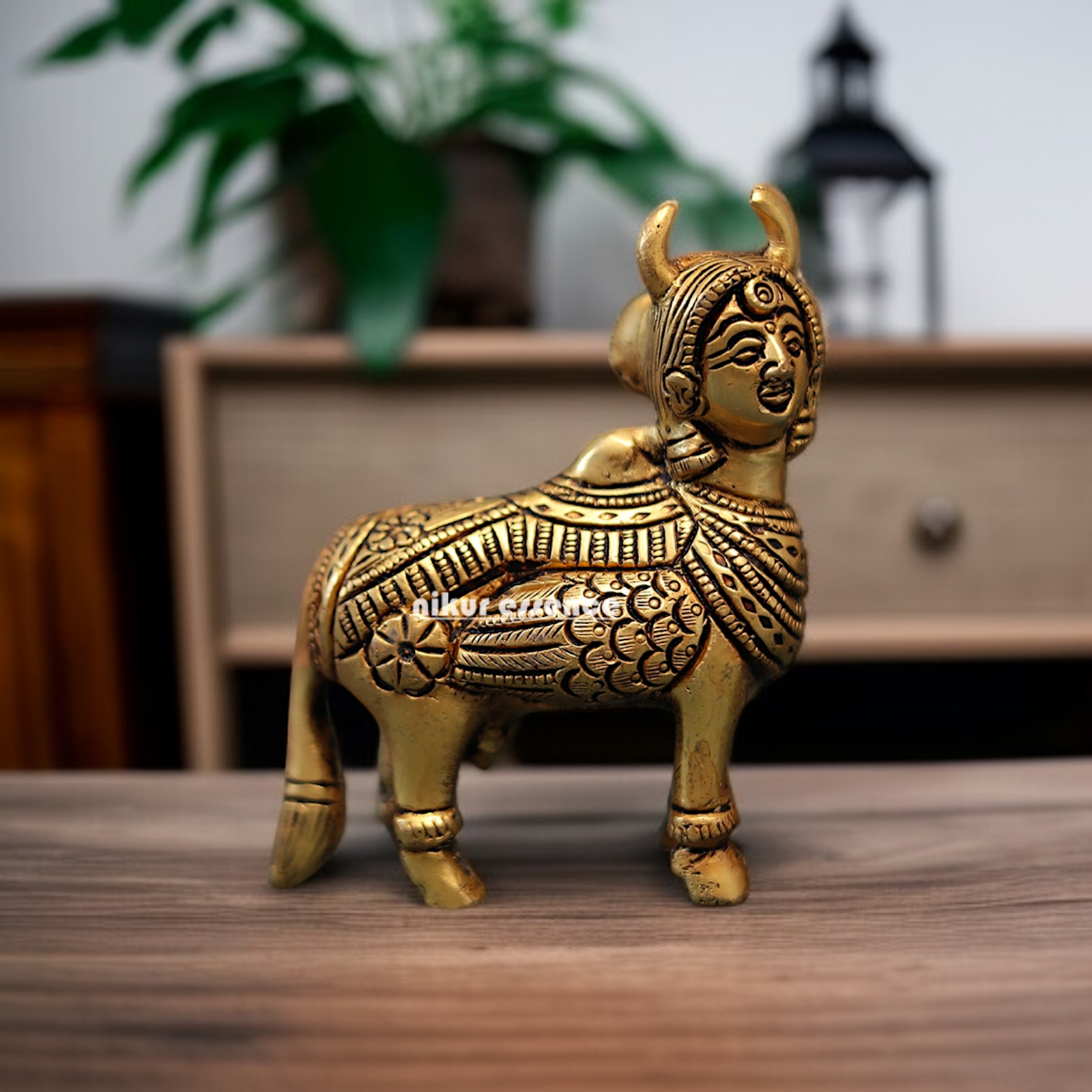 Goddess kamadhenu cow Standing antique Brass statue - 4 Inches Nikuressence
