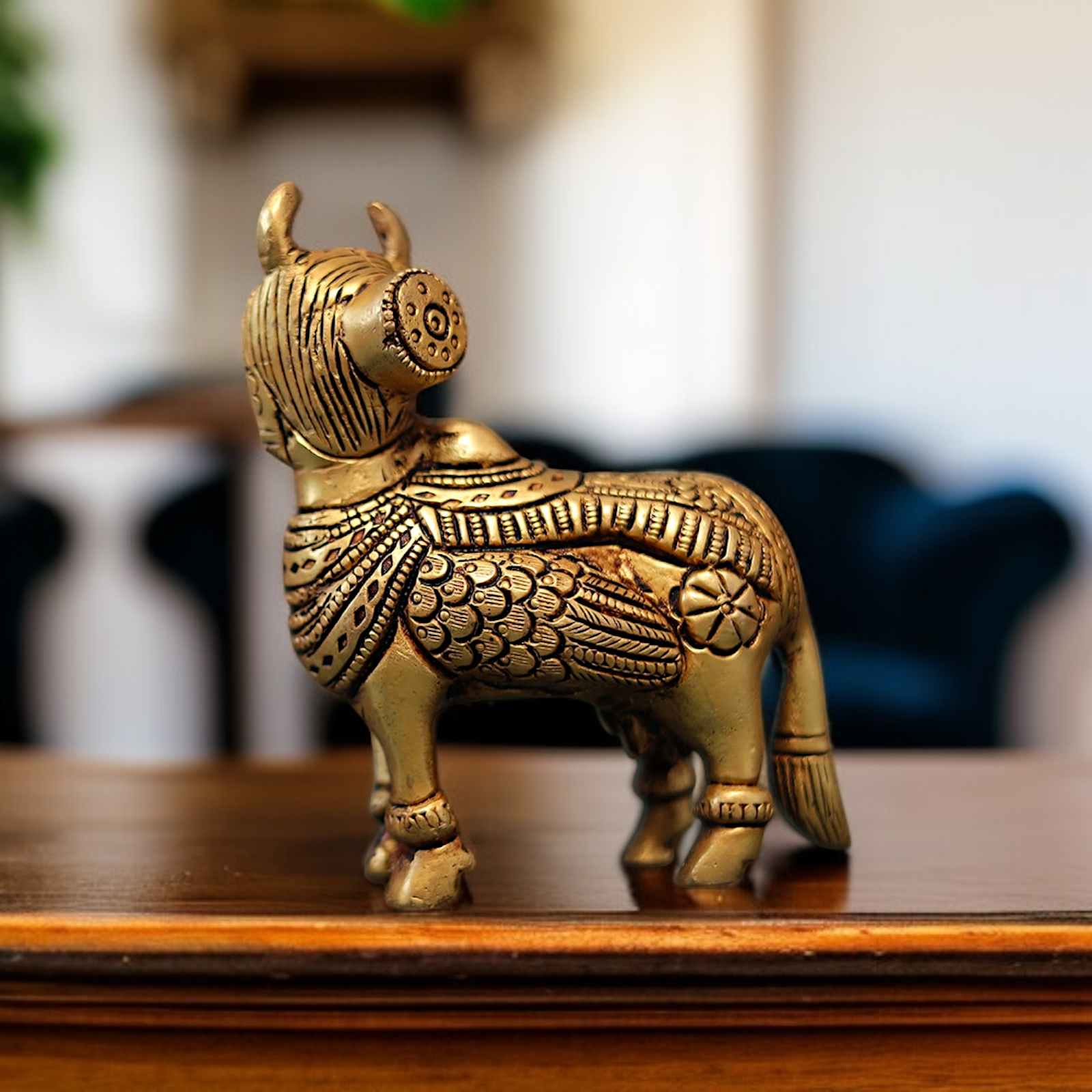 Goddess kamadhenu cow Standing antique Brass statue - 4 Inches Nikuressence