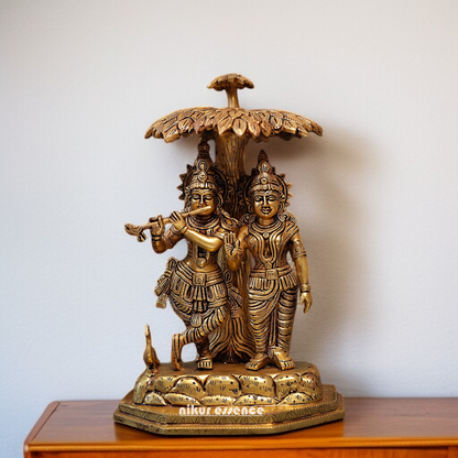 Goddess Radha krishna with Tree and Peacock Brass idol - 14 Inches Nikuressence