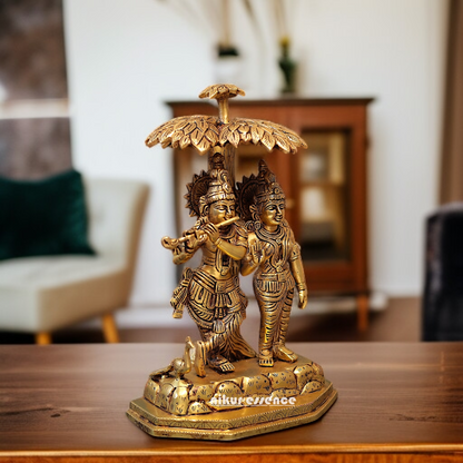 Goddess Radha krishna with Tree and Peacock Brass idol - 14 Inches Nikuressence
