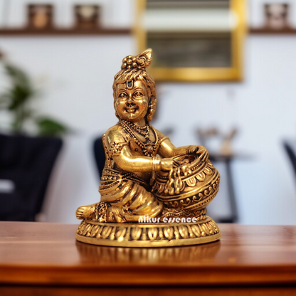 Bal Krishna Makhan chor Solid Brass idol - 4 Inches Nikuressence