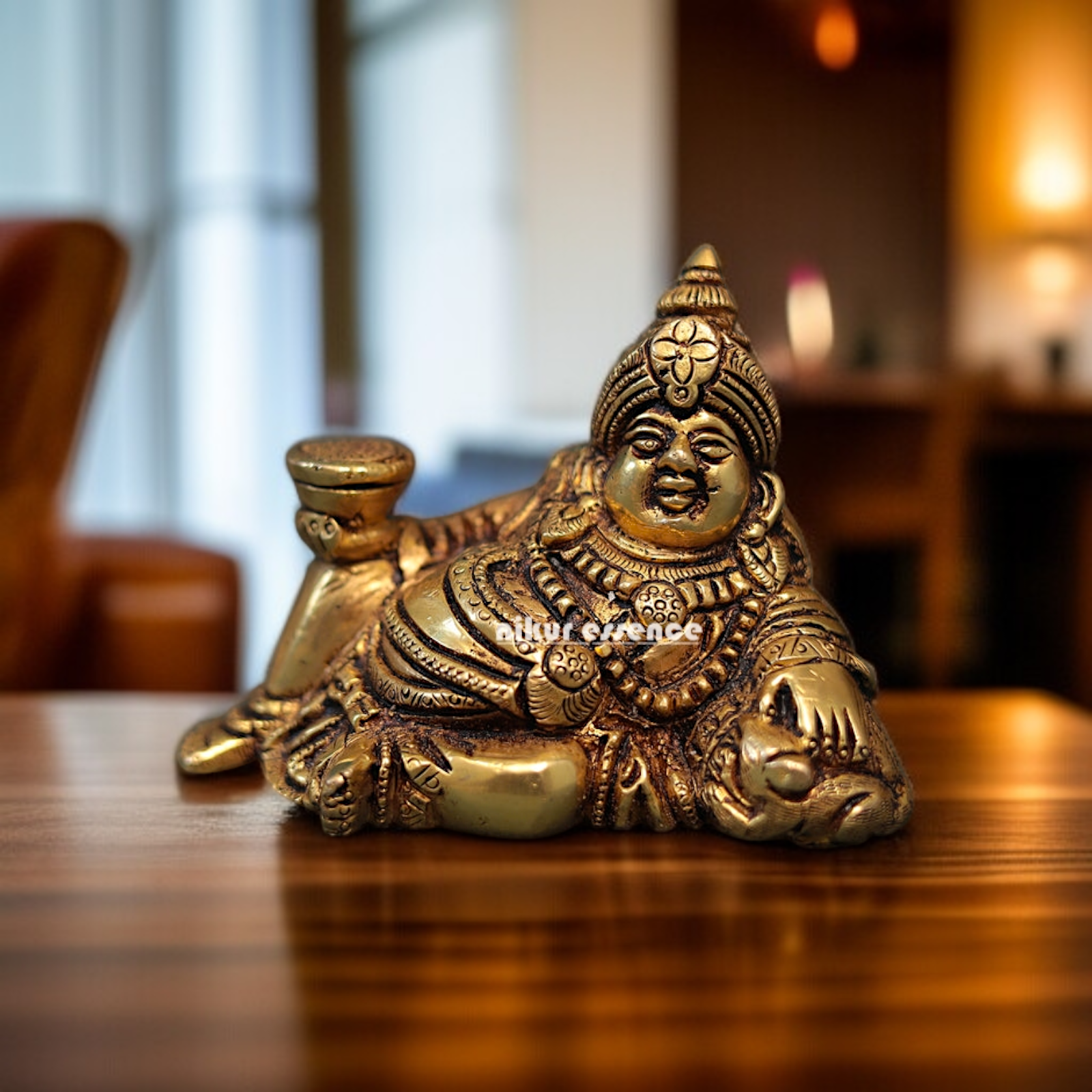 Antique Brass Kubera Resting statue - 4.5 inches Nikuressence