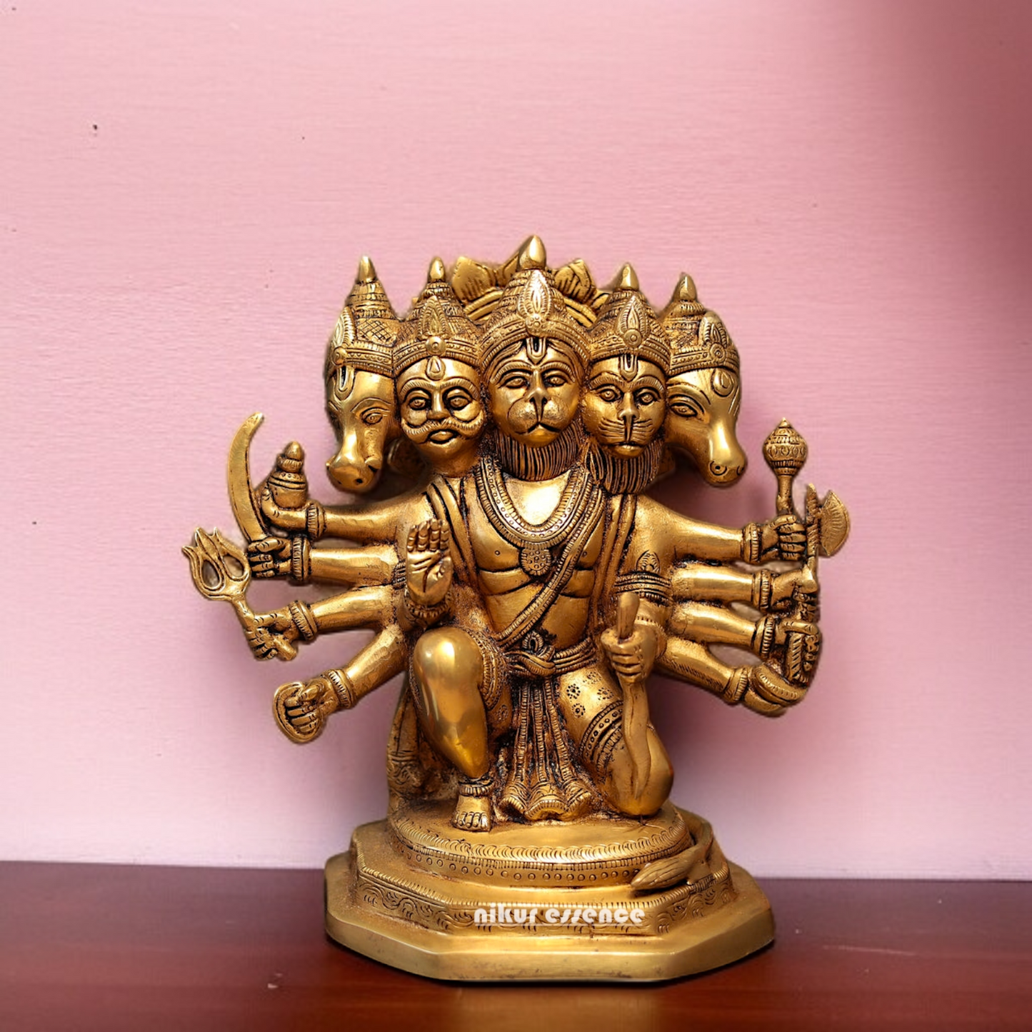 Pure Brass Panchmukhi Hanuman ji with Blessing statue - 11 Inches Nikuressence