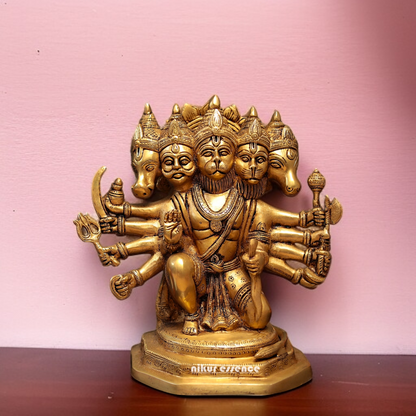 Pure Brass Panchmukhi Hanuman ji with Blessing statue - 11 Inches Nikuressence