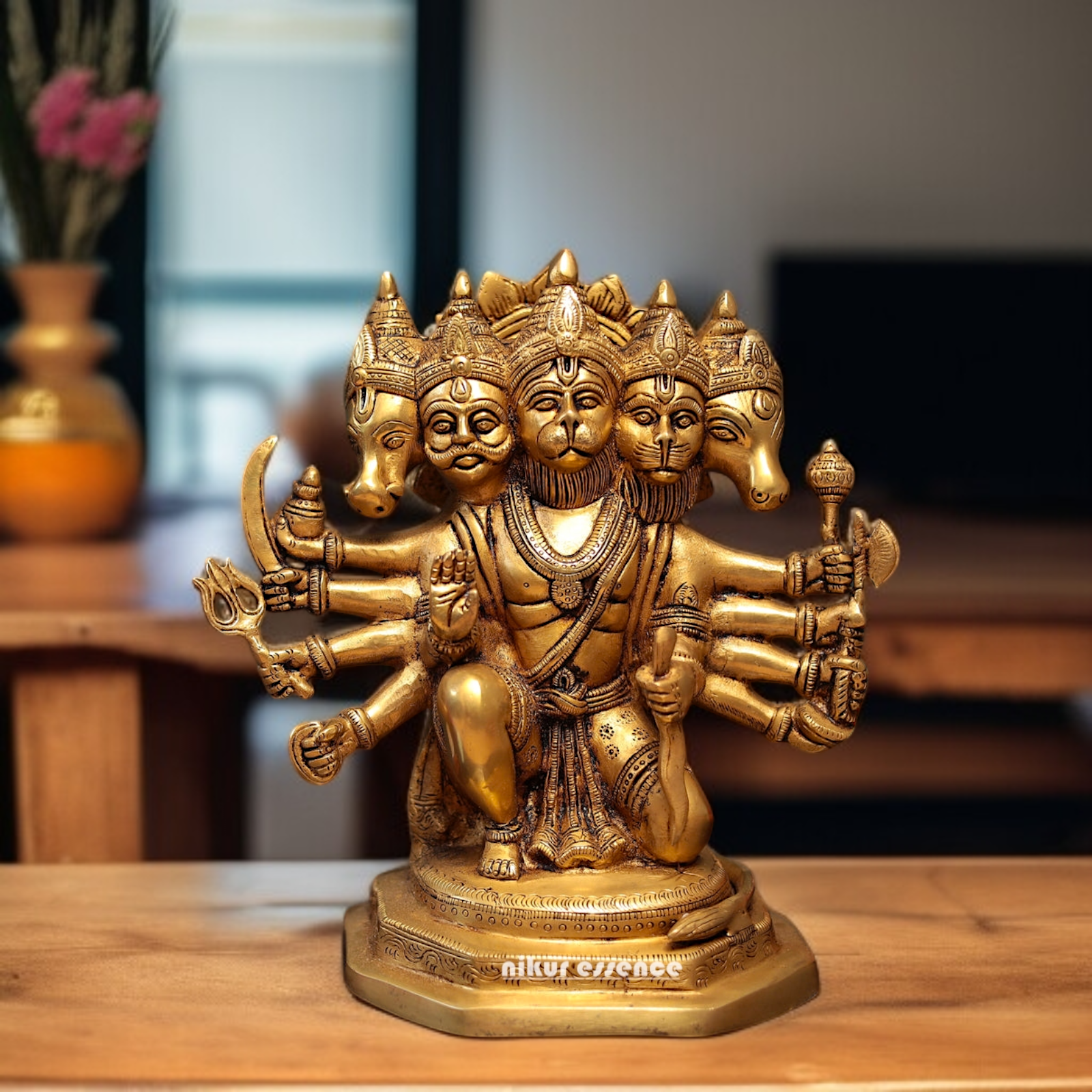 Pure Brass Panchmukhi Hanuman ji with Blessing statue - 11 Inches Nikuressence