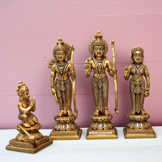 Shree Ram Parivar standing with Blessing solid brass idol - 10.5 Inches Nikuressence