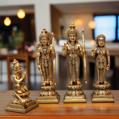 Shree Ram Parivar standing with Blessing solid brass idol - 10.5 Inches Nikuressence