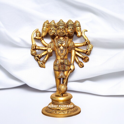 Pure Brass Panchmukhi Hanuman ji standing with Gada mack statue - 1 Feet Nikuressence