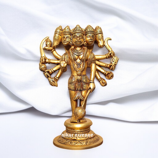 Pure Brass Panchmukhi Hanuman ji standing with Gada mack statue - 1 Feet Nikuressence