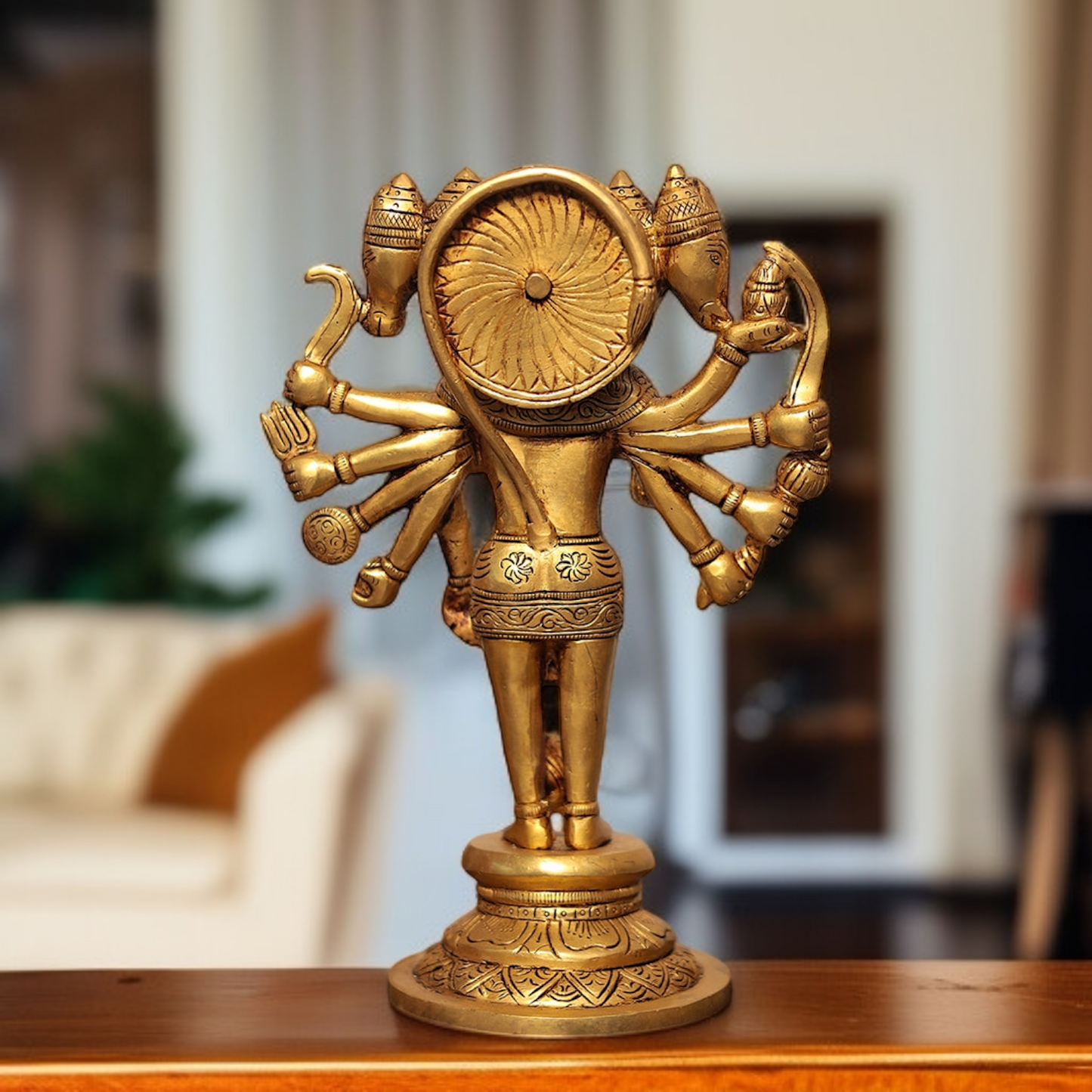 Pure Brass Panchmukhi Hanuman ji standing with Gada mack statue - 1 Feet Nikuressence