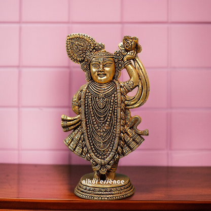Shreenathji Gopal standing Brass idol - 11 Inches Nikuressence