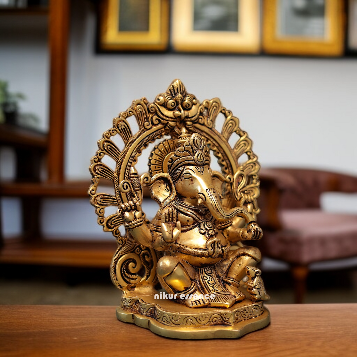Brass Ganpati Bappa Ganesha Brass murti - 9 Inches Nikuressence