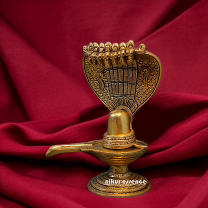 Shivling with sheshnag Snake Brass idol - 8 Inches Nikuressence