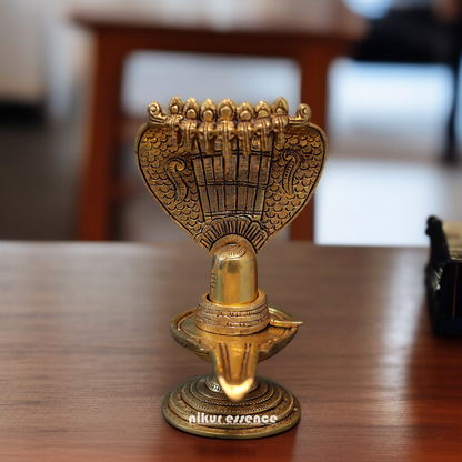 Shivling with sheshnag Snake Brass idol - 8 Inches Nikuressence