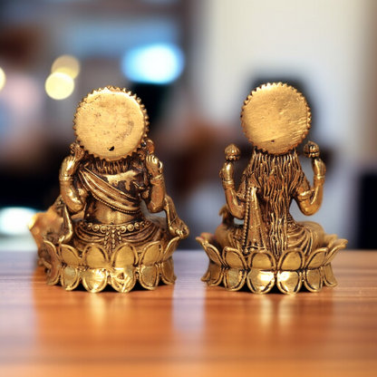Maha Lakshmi with Ganesha Blessing seated on lotus Brass idol - 4 Inches Nikuressence