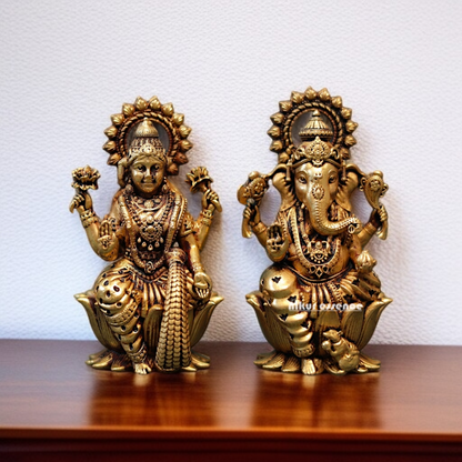 Ganesha Ganpati moriya with Lakshmi Solid Brass idol - 4 Inches Nikuressence