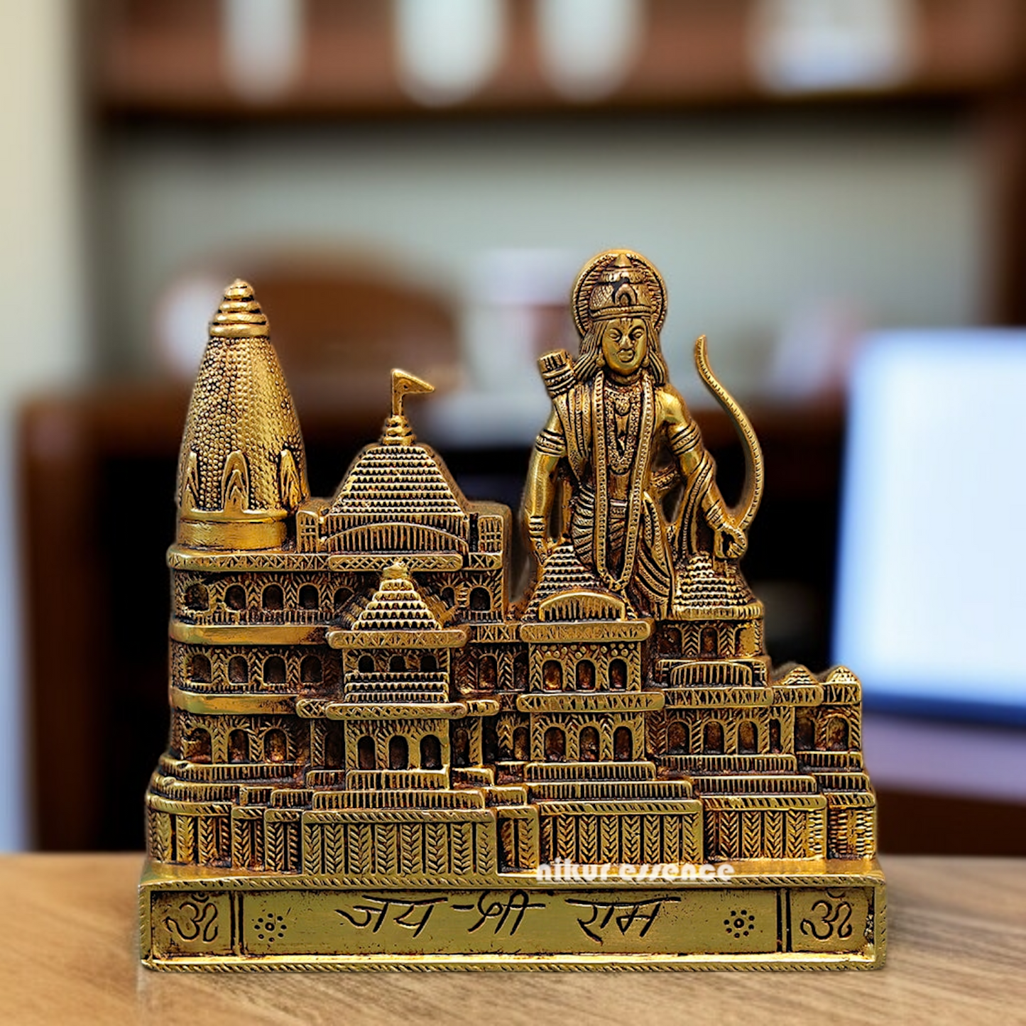 Ram lalla with Ram Mandir solid Brass wall Art idol - 8.5 Inches Nikuressence