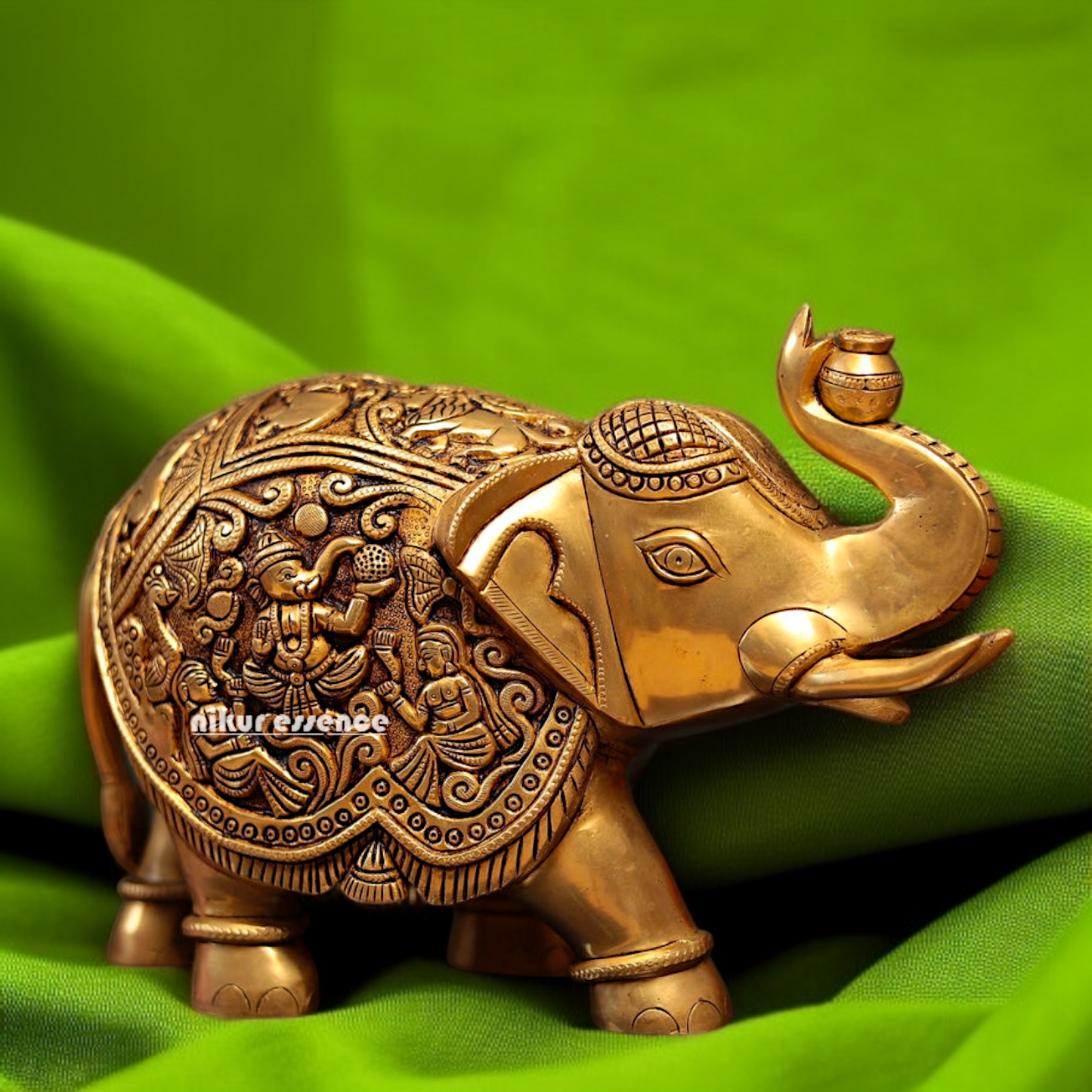 Solid Brass Elephant room decor statue - 12 Inches Nikuressence