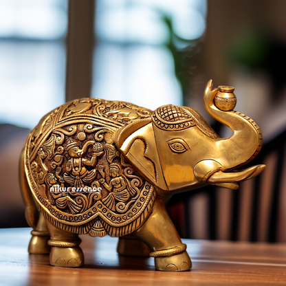 Solid Brass Elephant room decor statue - 12 Inches Nikuressence