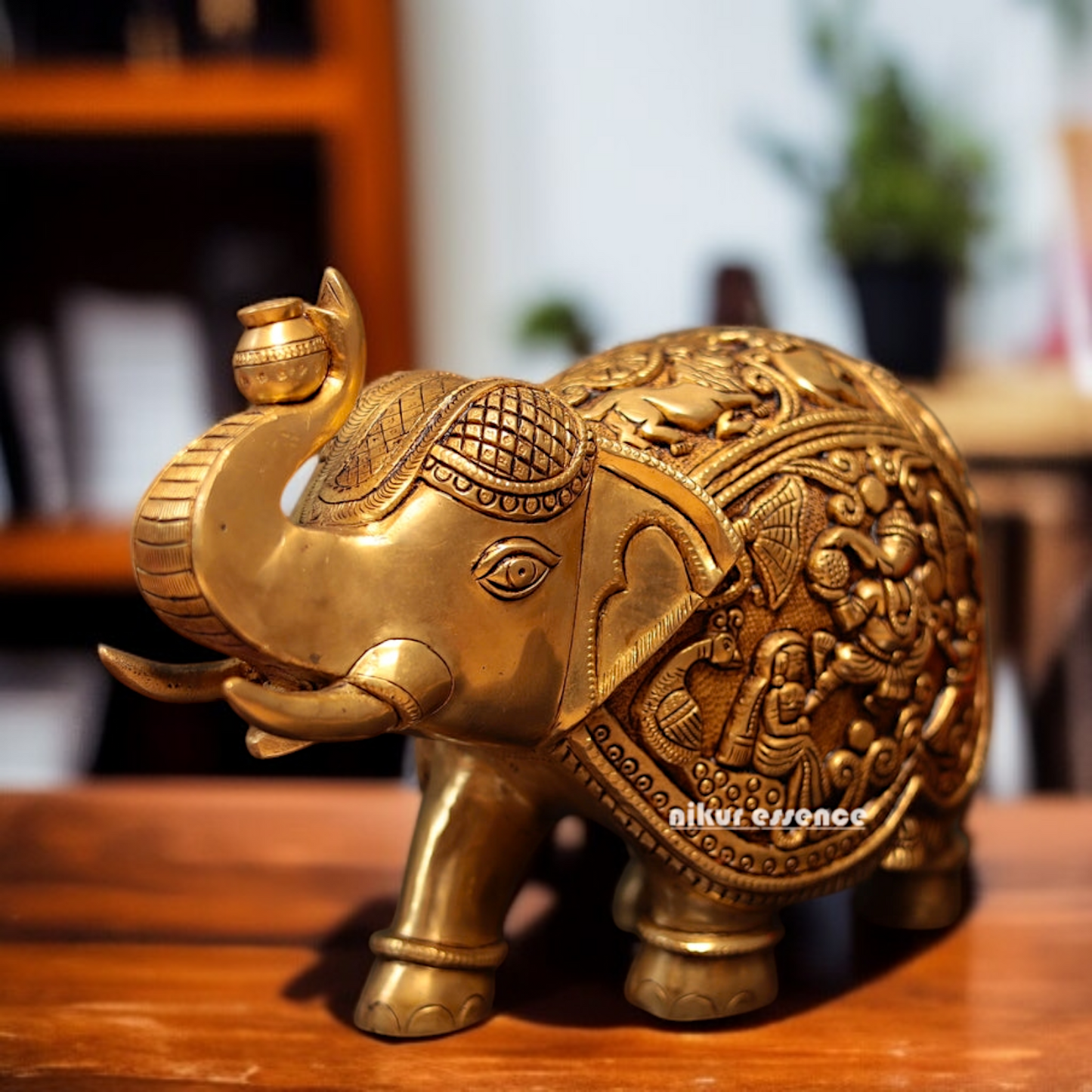Solid Brass Elephant room decor statue - 12 Inches Nikuressence