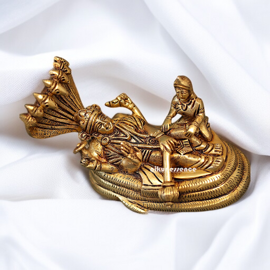 Vishnu Narayan Bhagwan with Lakshmi on sheshnag Brass idol - 6 Inches Nikuressence