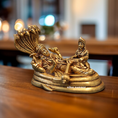 Vishnu Narayan Bhagwan with Lakshmi on sheshnag Brass idol - 6 Inches Nikuressence