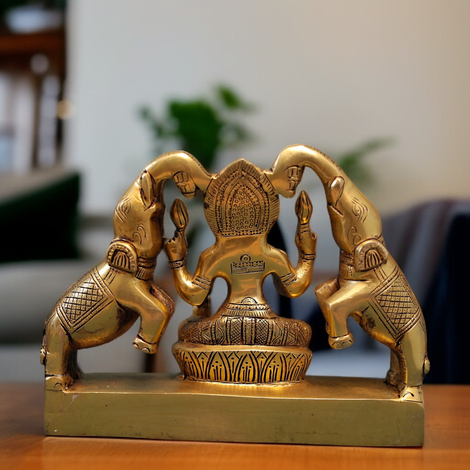 Goddess Gaja Lakshmi Seated with Blessing Brass idol - 9.5 Inches Nikuressence