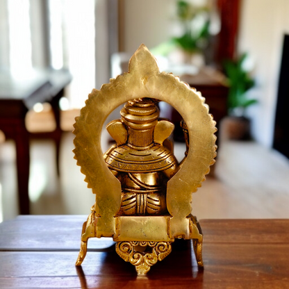 Ganesha Bhagwan Blessing with Sitting on singhasan Solid Brass idol - 10.5 Inches Nikuressence