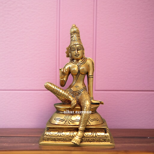 Goddess Parvati maa sitting with Blessing solid Brass idol - 10 Inches Nikuressence