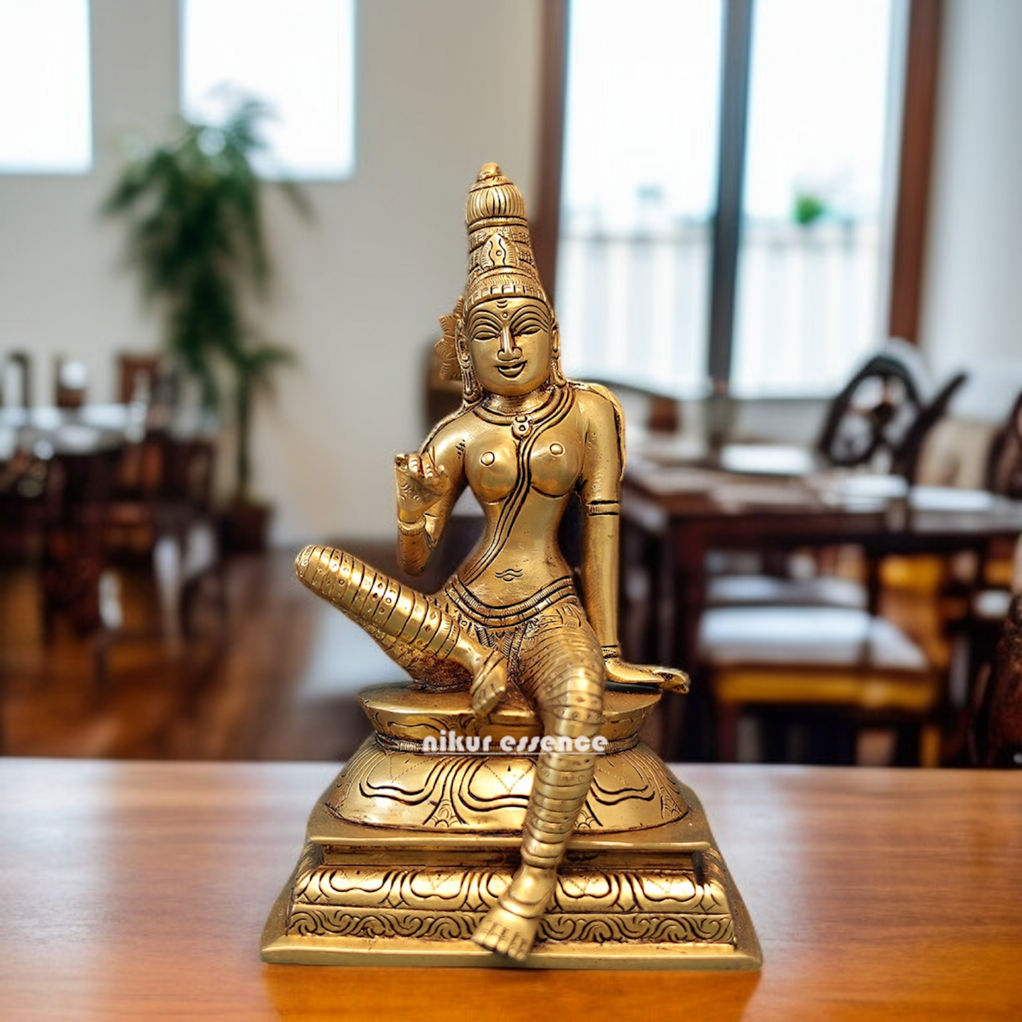 Goddess Parvati maa sitting with Blessing solid Brass idol - 10 Inches Nikuressence