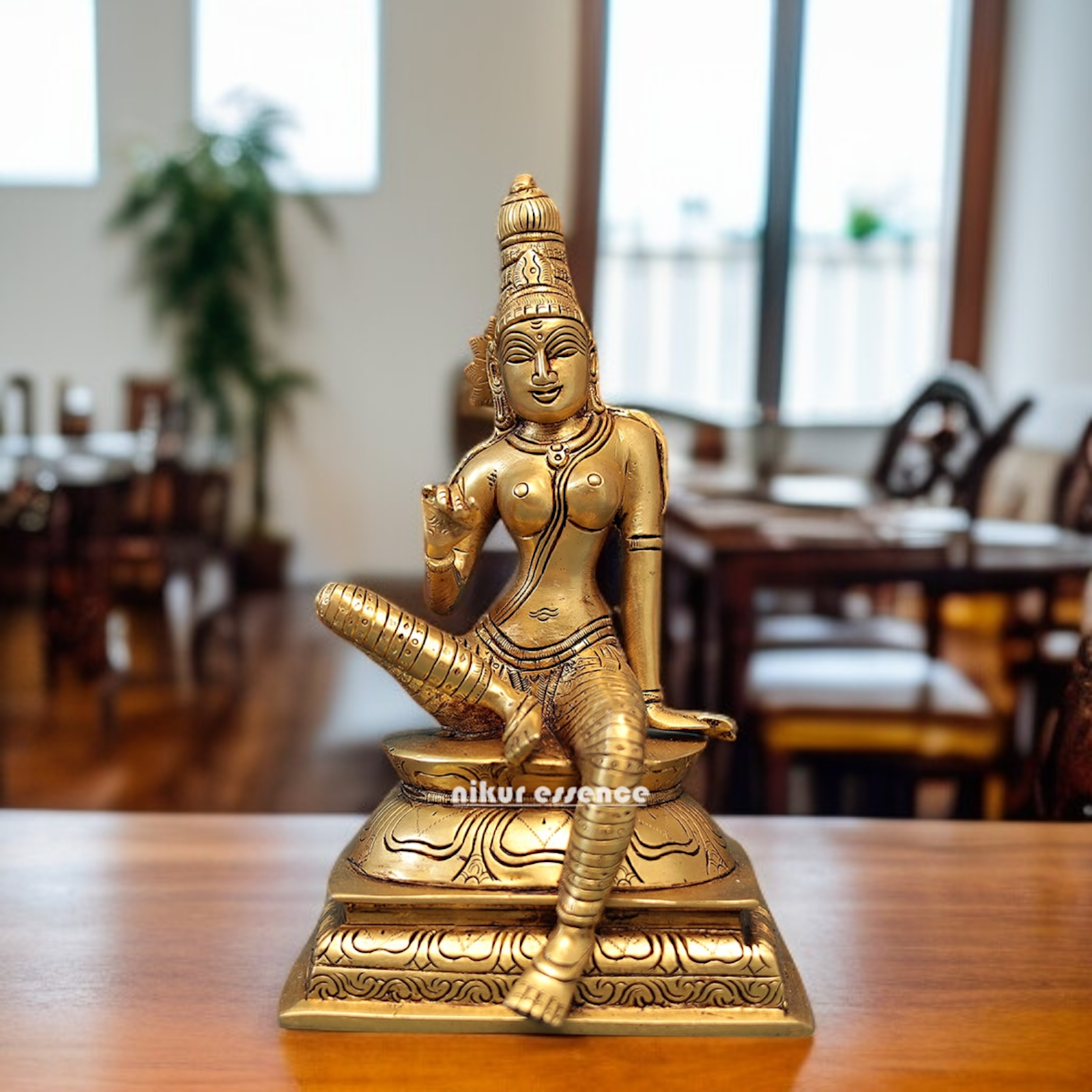 Goddess Parvati maa sitting with Blessing solid Brass idol - 10 Inches Nikuressence