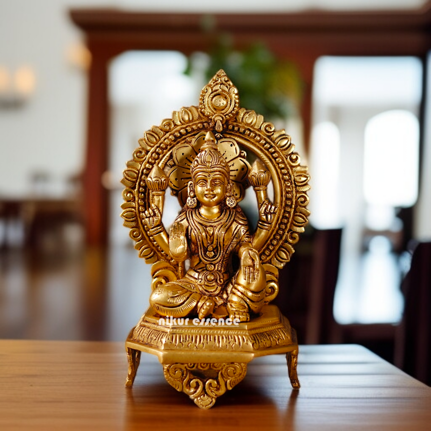 Lakshmi Maa Sitting with Blessing Brass idol - 10.5 Inches Nikuressence