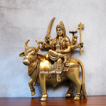 Durga Sherawali Maa Seated on Cow Brass idol - 13 Inches Nikuressence