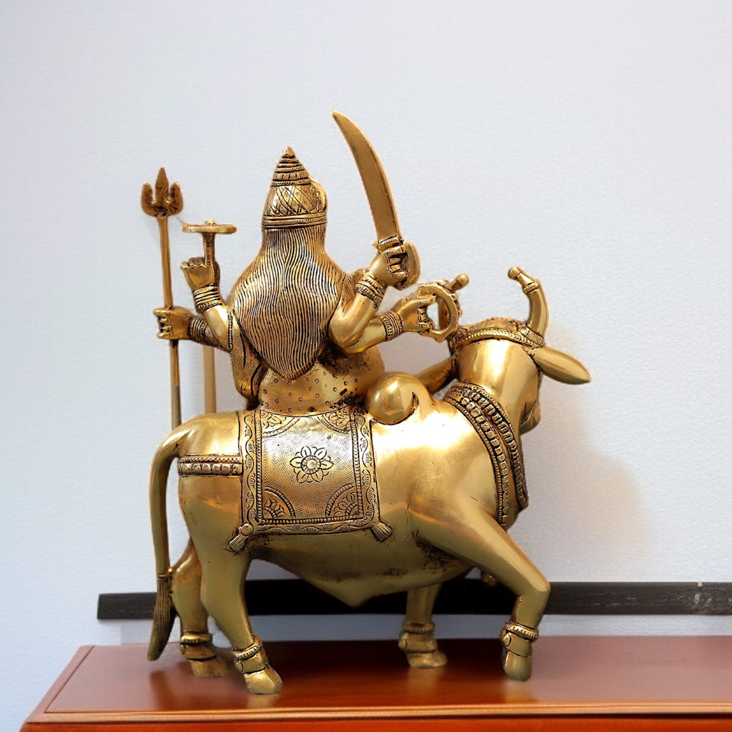 Durga Sherawali Maa Seated on Cow Brass idol - 13 Inches Nikuressence