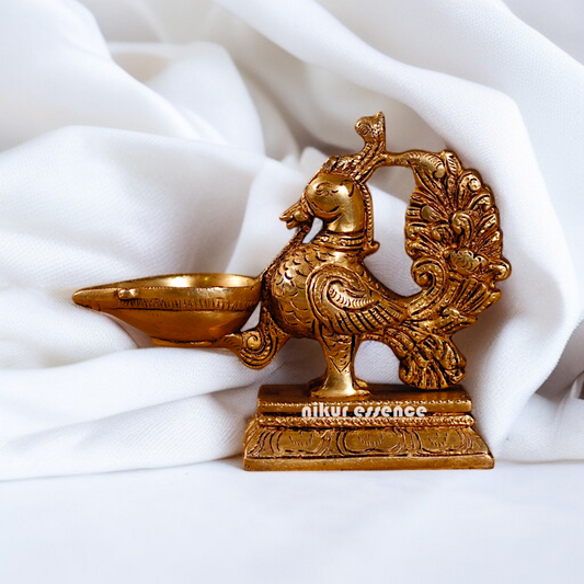 Peacock Diya Aarti Room Decor Brass - 5 Inches Nikuressence