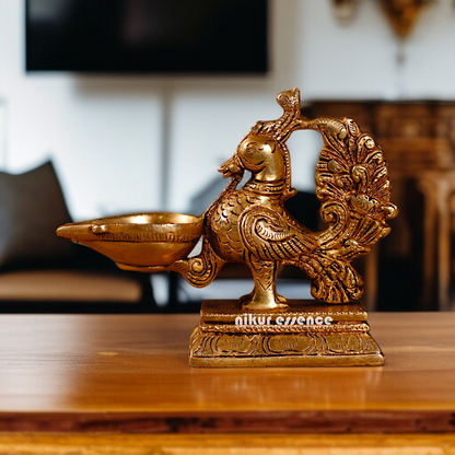 Peacock Diya Aarti Room Decor Brass - 5 Inches Nikuressence