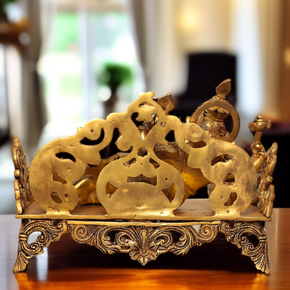 Pure Brass Ganesha Resting on singhasan worship statue - 11 Inches Nikuressence