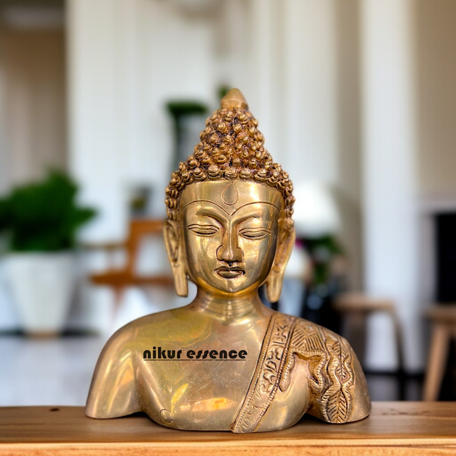 Solid Brass Buddha head face statue - 10 Inches Nikuressence