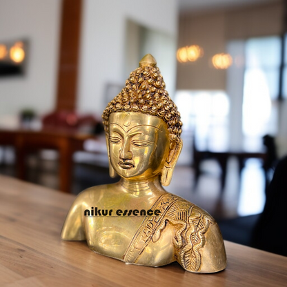Solid Brass Buddha head face statue - 10 Inches Nikuressence