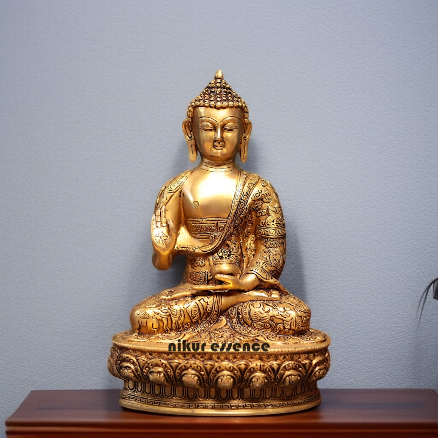 Pure Brass Buddha Sitting with Blessing statue - 13 Inches Nikuressence