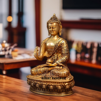 Pure Brass Buddha Sitting with Blessing statue - 13 Inches Nikuressence