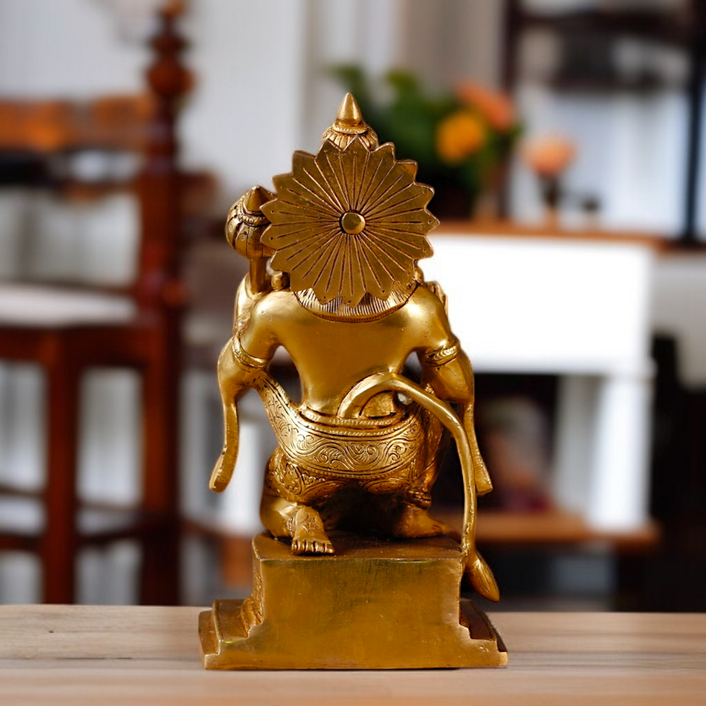 Solid Brass Hanuman ji seated with Blessing and mace Gada statue - 12 Inches Nikuressence