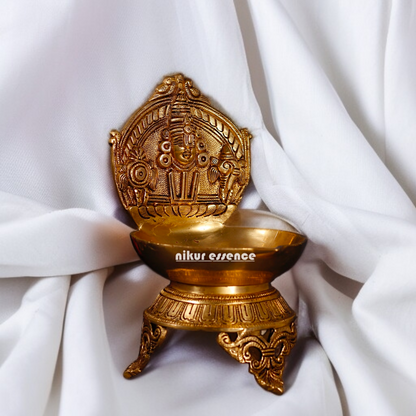 Tirupati Balaji Shankh chakra brass diya stand - 10.5 Inches Nikuressence