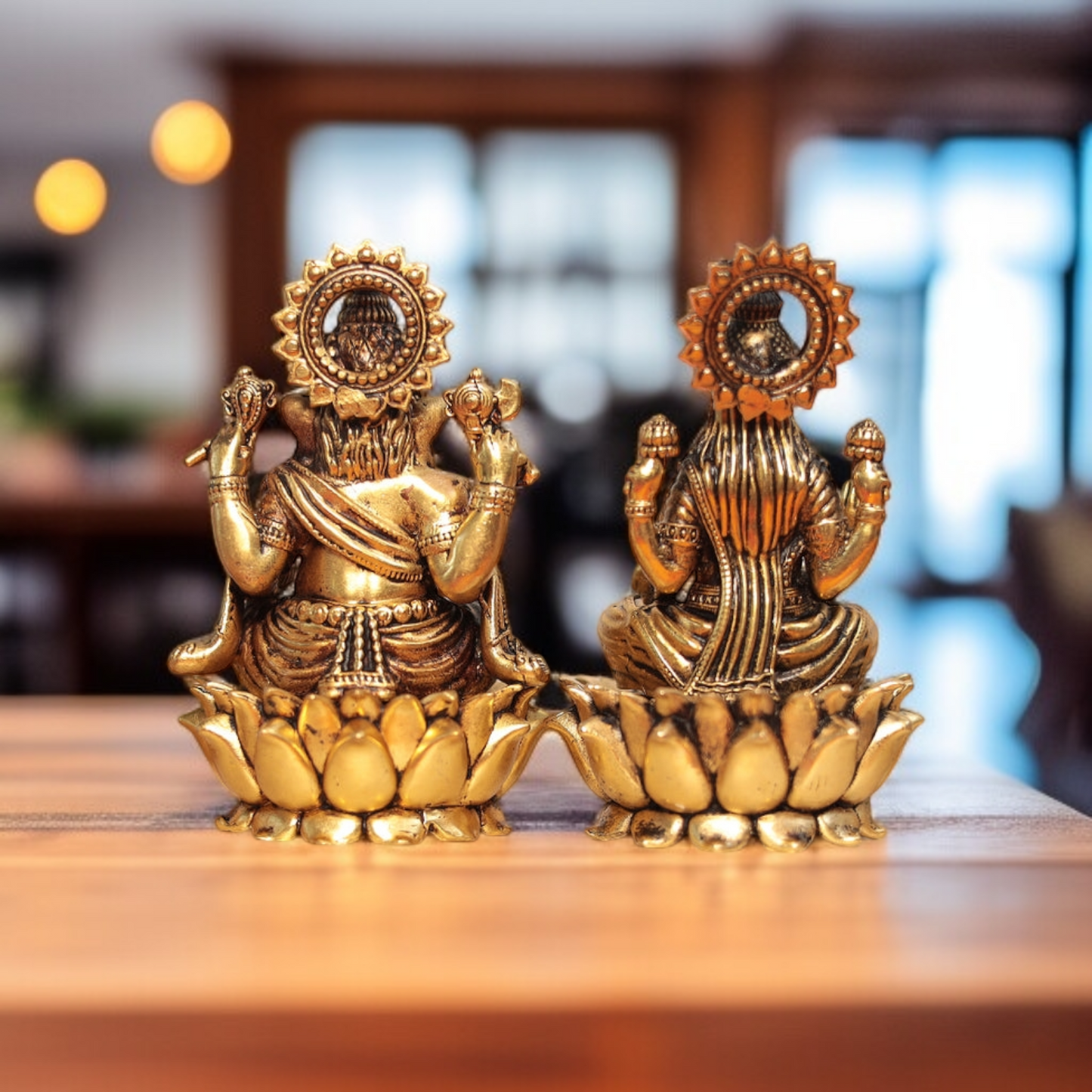 Lakshmi Ganesha Blessing with seated on Lotus Brass idol - 4.5 Inches Nikuressence