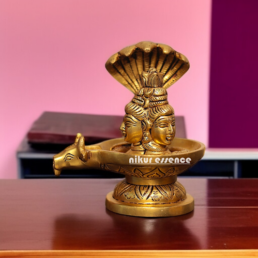 Lord Trimukhi Shivling with and Nandi sheshnag Brass idol - 5 Inches Nikuressence