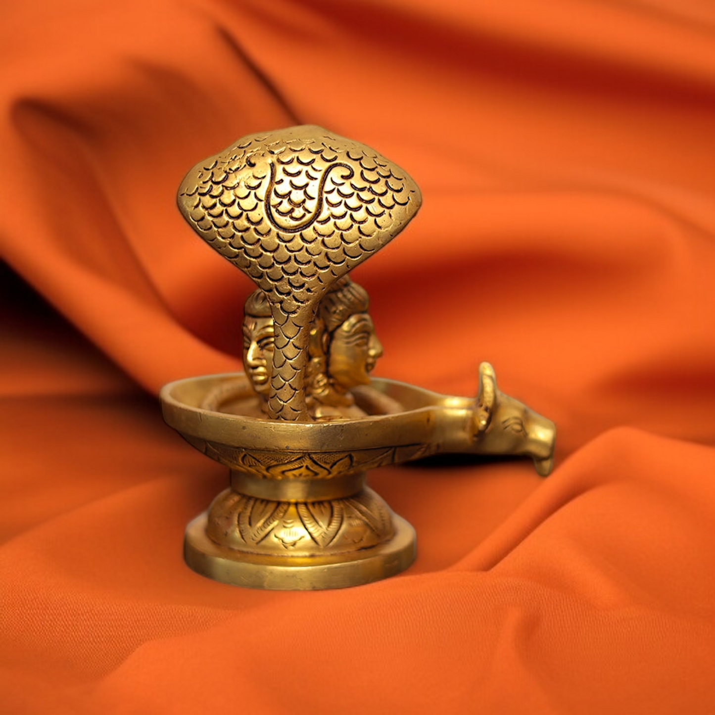 Lord Trimukhi Shivling with and Nandi sheshnag Brass idol - 5 Inches Nikuressence