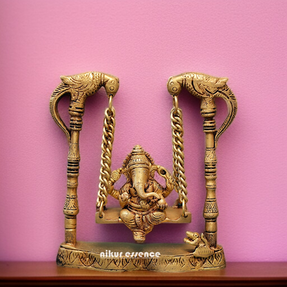 Lord Vinayaka ganesh swing Jhula Brass idol - 8 Inches Nikuressence